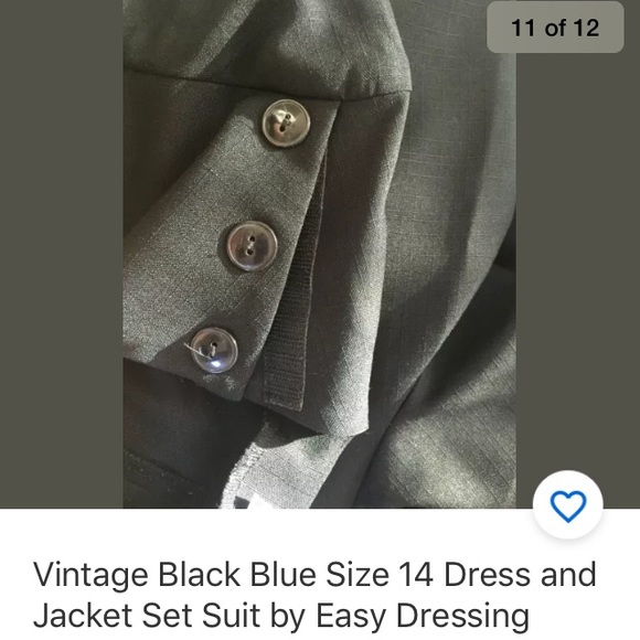 Vintage Black Blue Sz 14 Dress and Jacket Set Suit - Picture 7 of 7